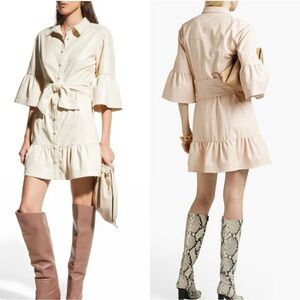 Veronica Beard Vegan Leather Luriane Belted Shirt Dress